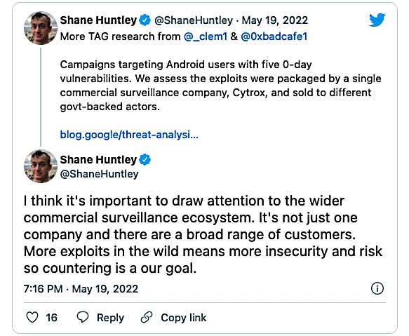 Shane Huntley Cytrox tweet