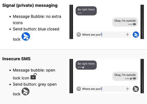 Signal private (Signal message) or insecure (SMS/MMS)