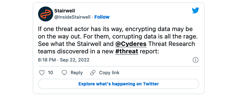 Stairwell data corruption tweet