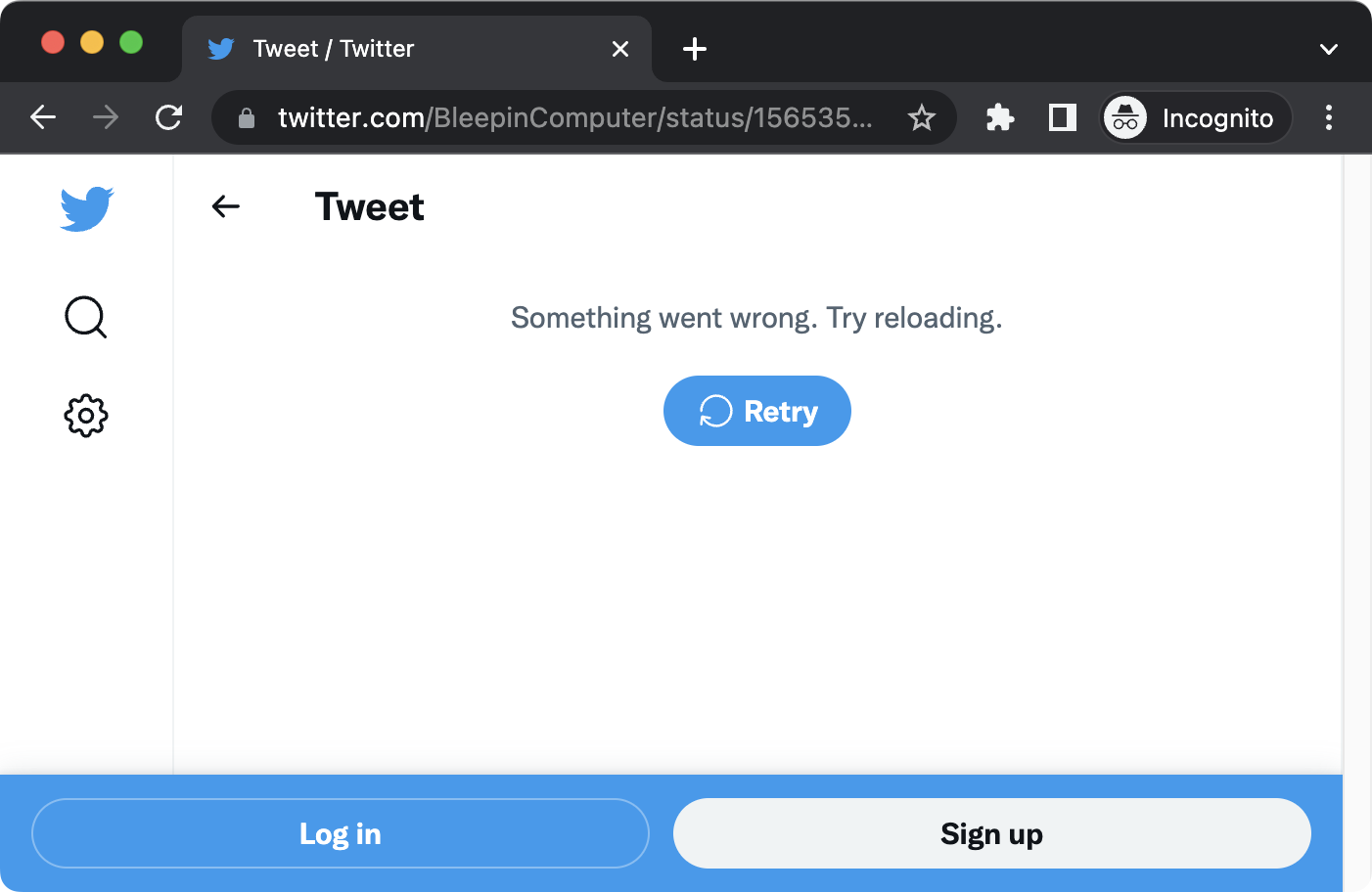 Twitter fora do ar? Site exibe mensagem 'Something went wrong