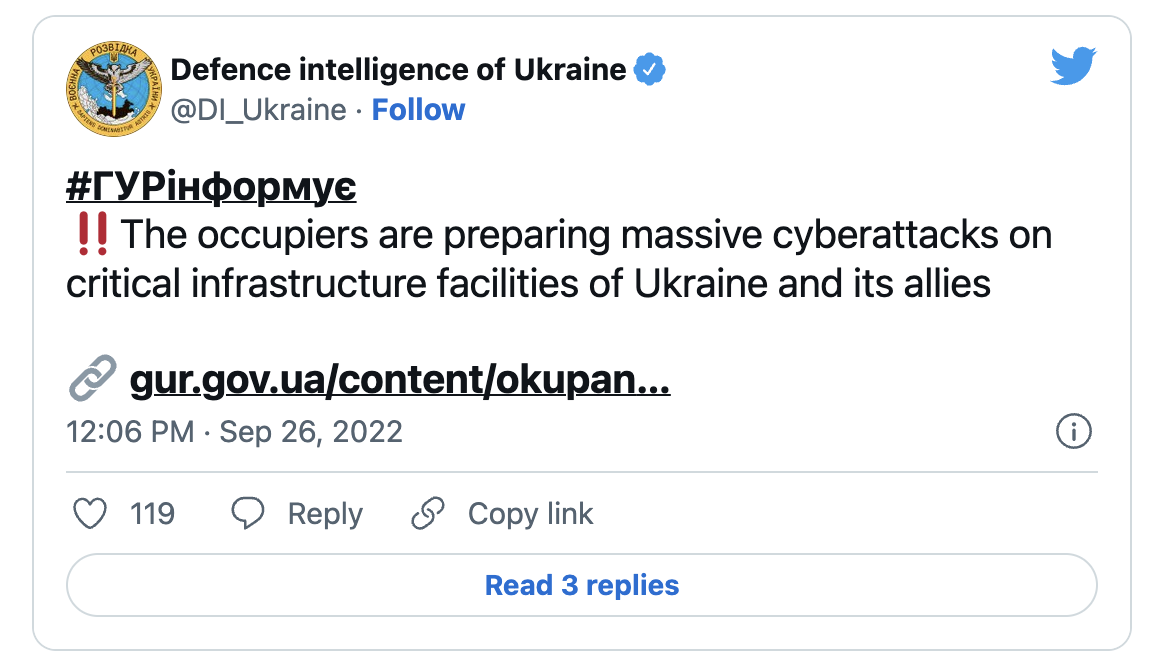 Ukrainian military intel cyber-attack warning