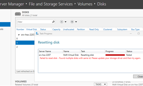 Virtual disk reset failure Virtual disk reset failure