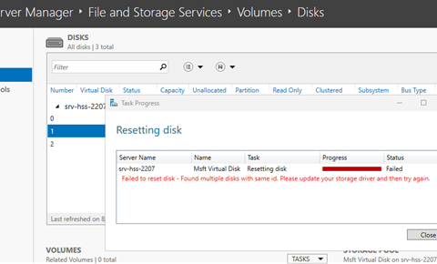 Virtual disk reset failure
