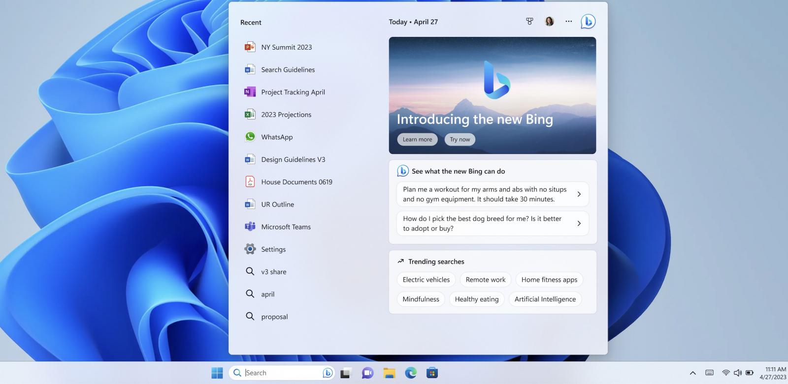 Bing Chat in Windows 11 taskbar