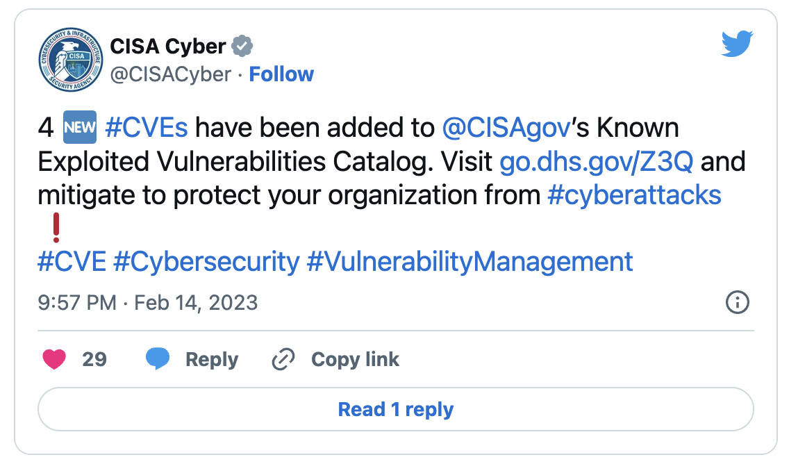 CISA tweet bugs exploited in attacks