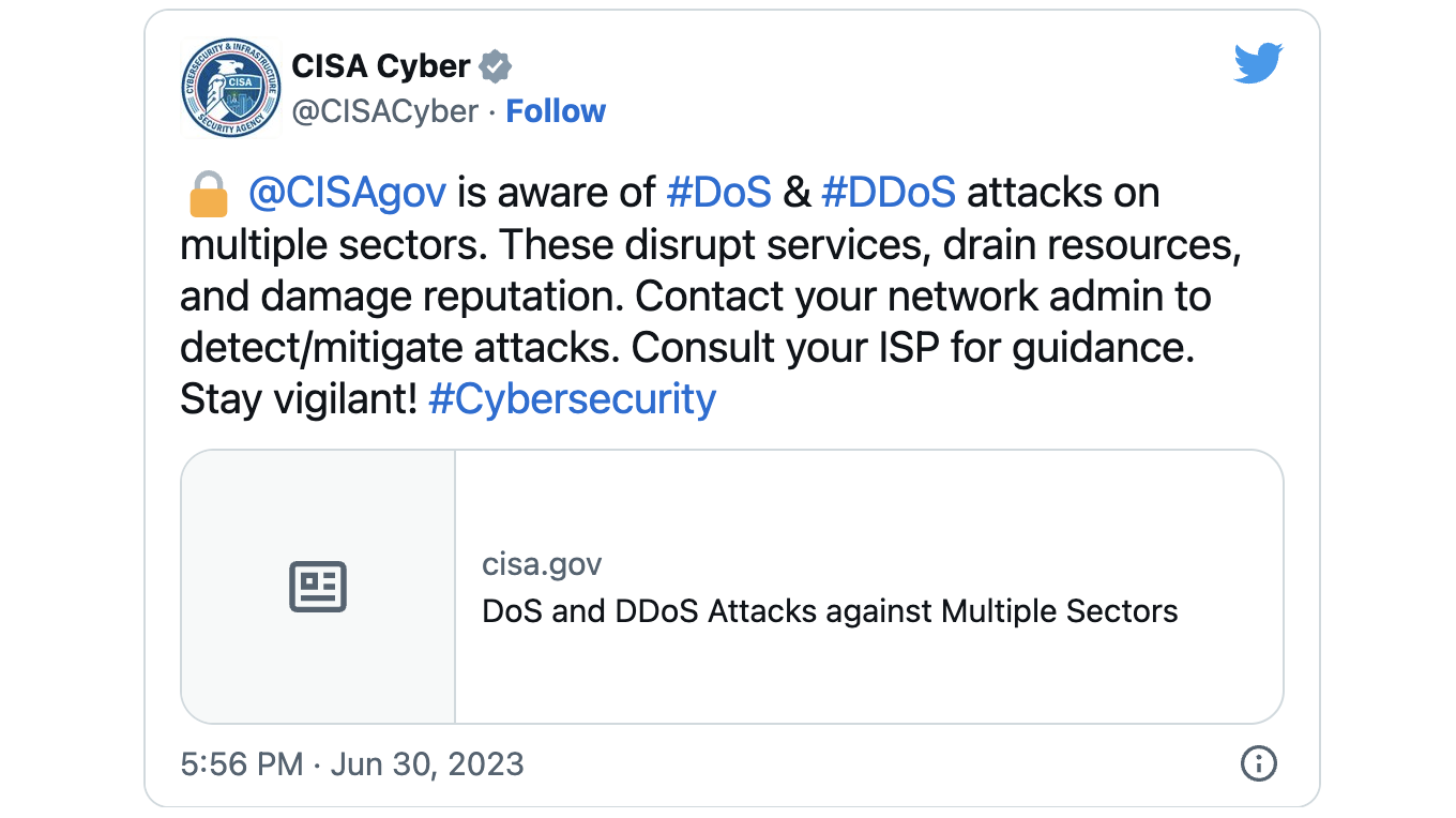 CISA DDoS Warning