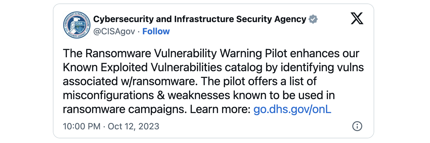 CISA RRWP tweet