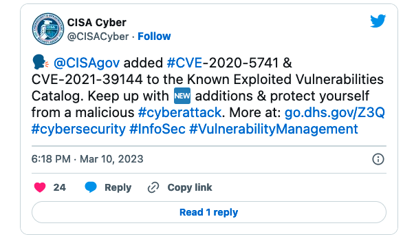 Tweet from CISA