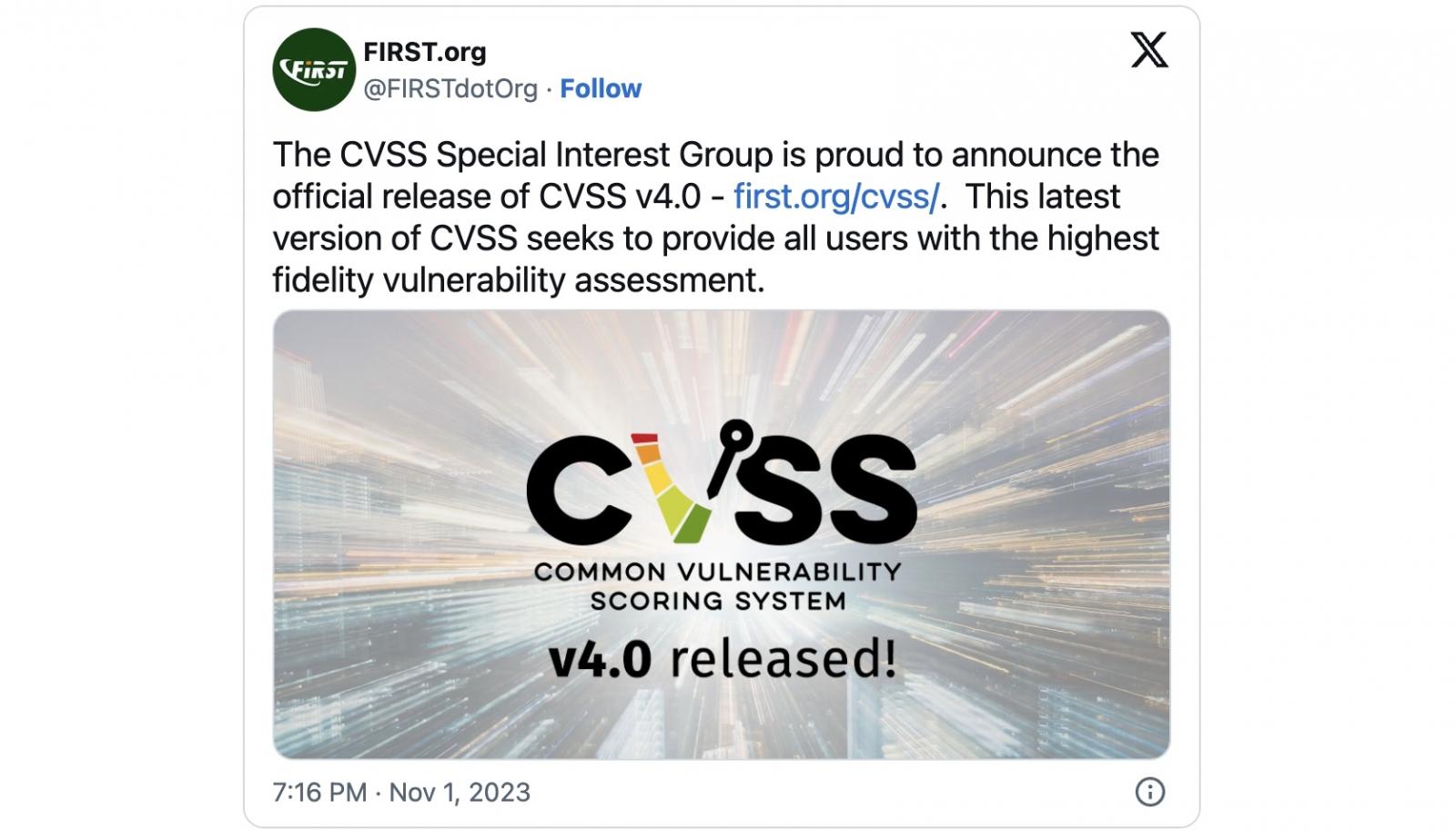 CVSS 4.0 tweet