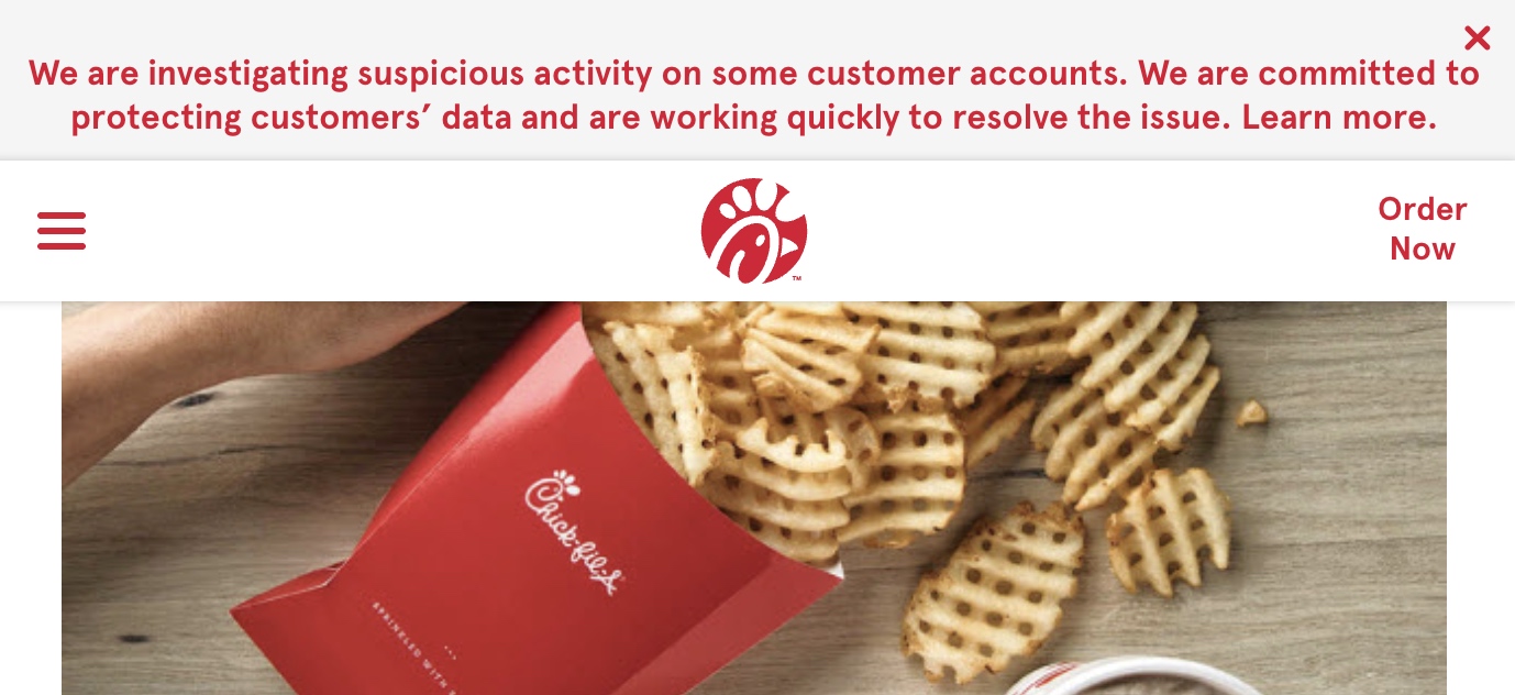 Chick-fil-A alert on website