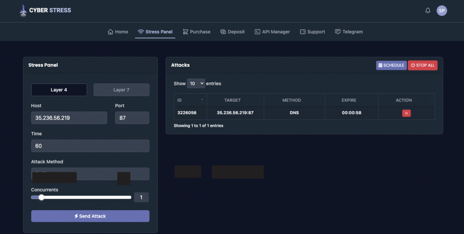 DDoS test conducted by the FBI using the cyberstress.org booter