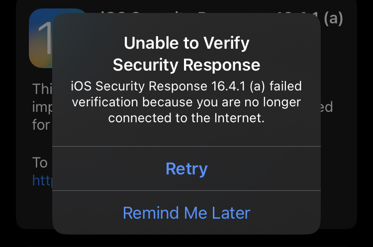 First iOS RSR patch failing to install