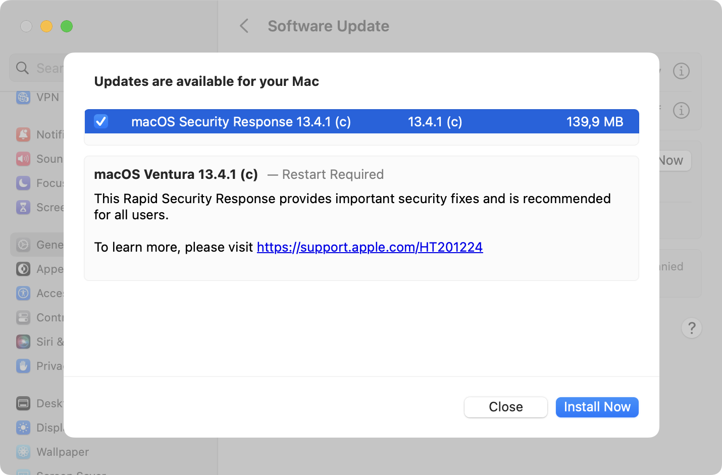 macOS セキュリティ レスポンスのアップデートを修正