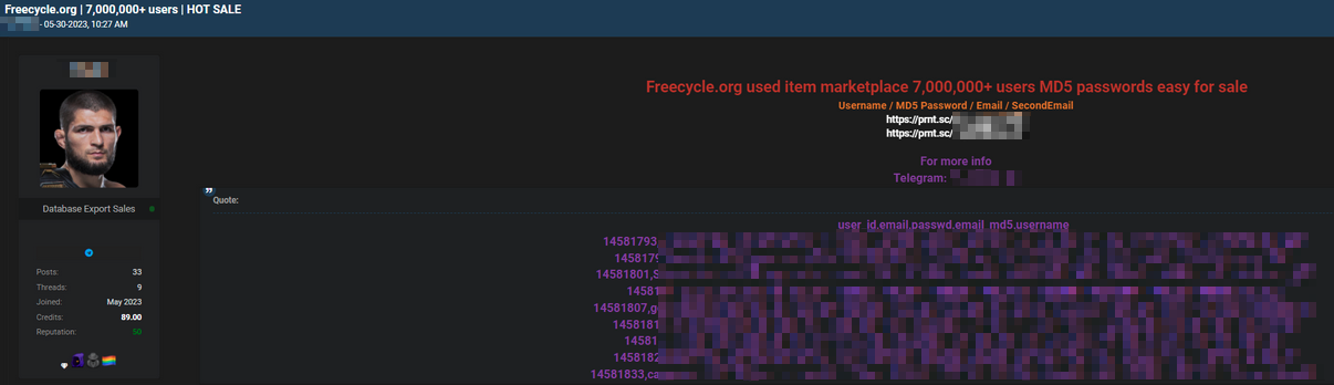 Freecycle data up for sale