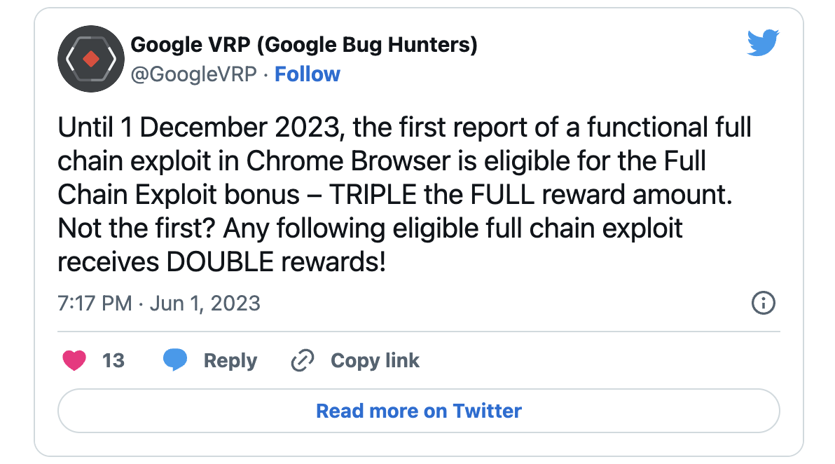 Google VRP tweet