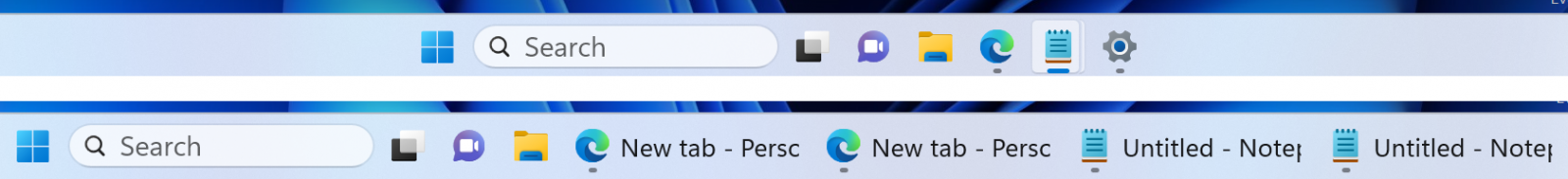 Grouped and ungrouped taskbar items