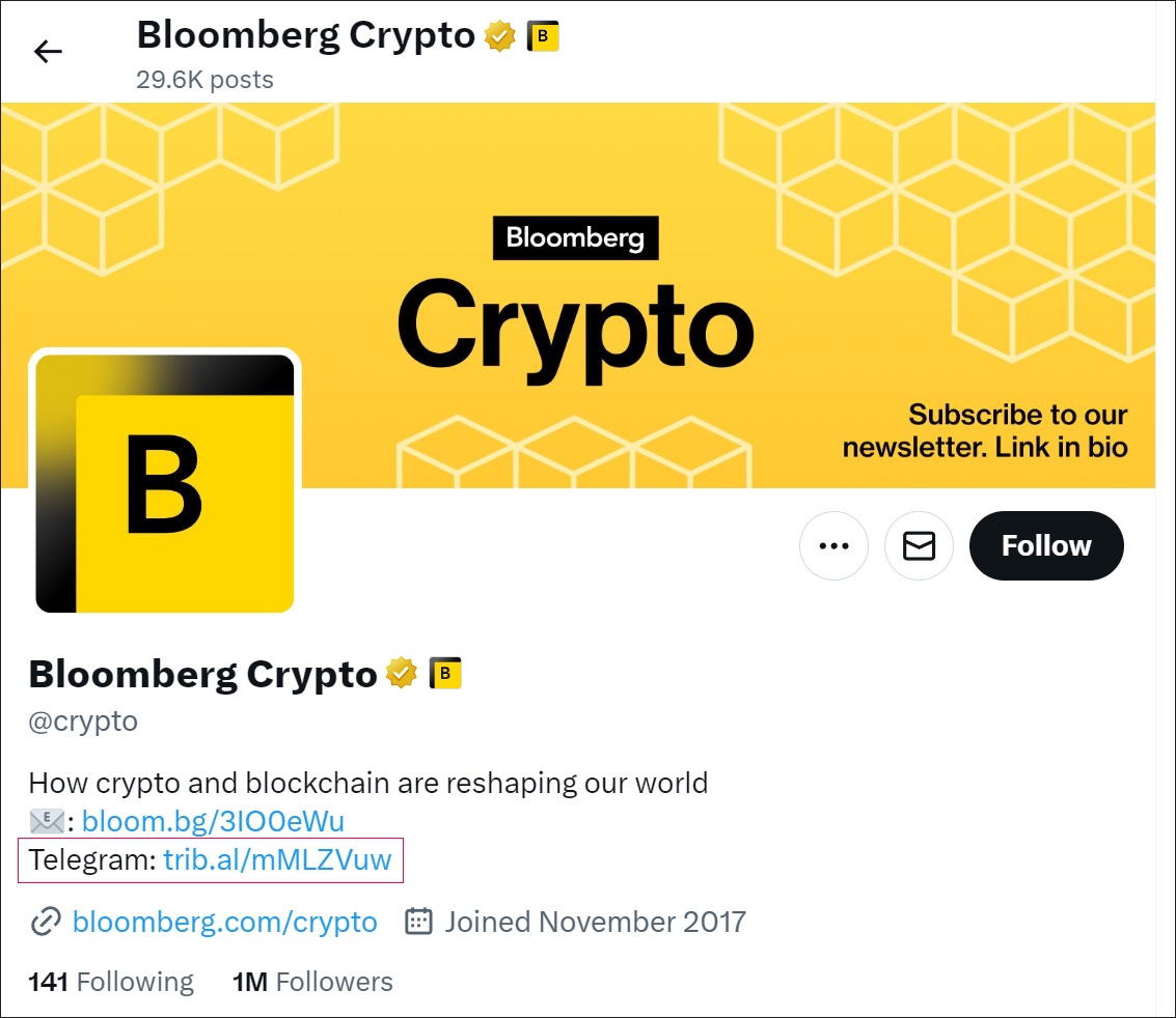 Hijacked Bloomberg Crypto account