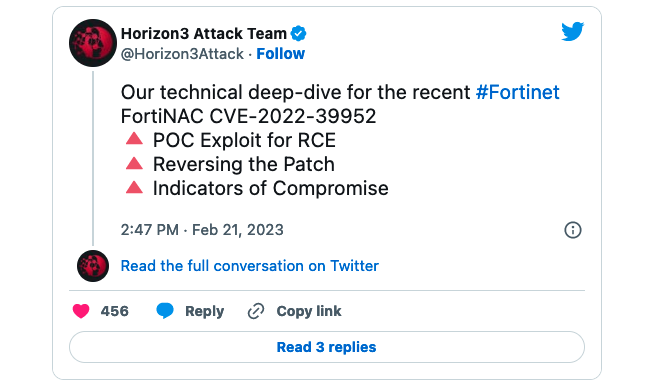 Horizon3 Attack Team FortinNAC tweet