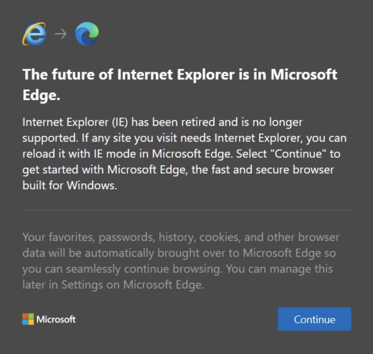 IE11 retirement notification