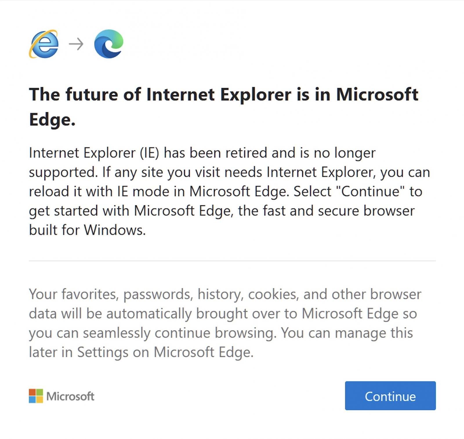 IE11 retirement notification