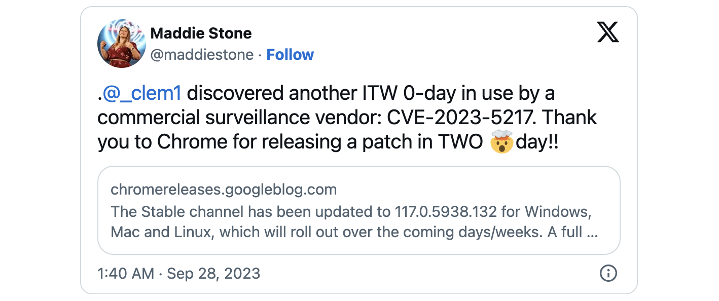 Maddie Stone CVE-2023-5217