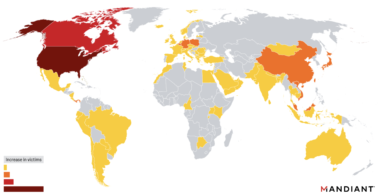 Map of affected Barracuda customers (Mandiant)