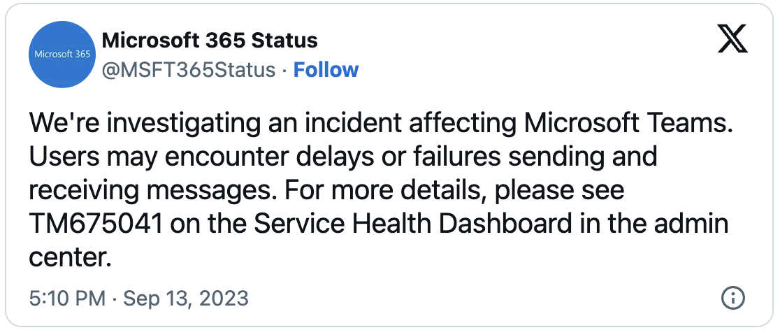 Microsoft Teams outage