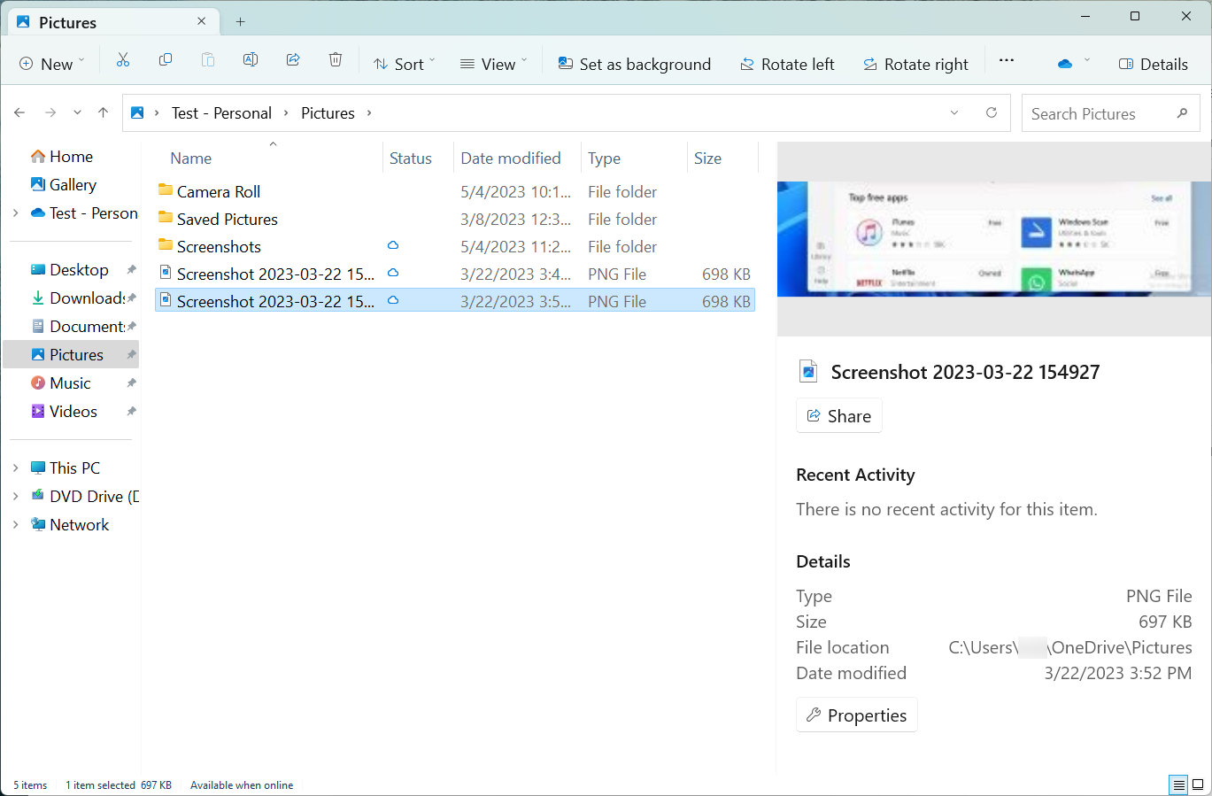 New File Explorer details pane