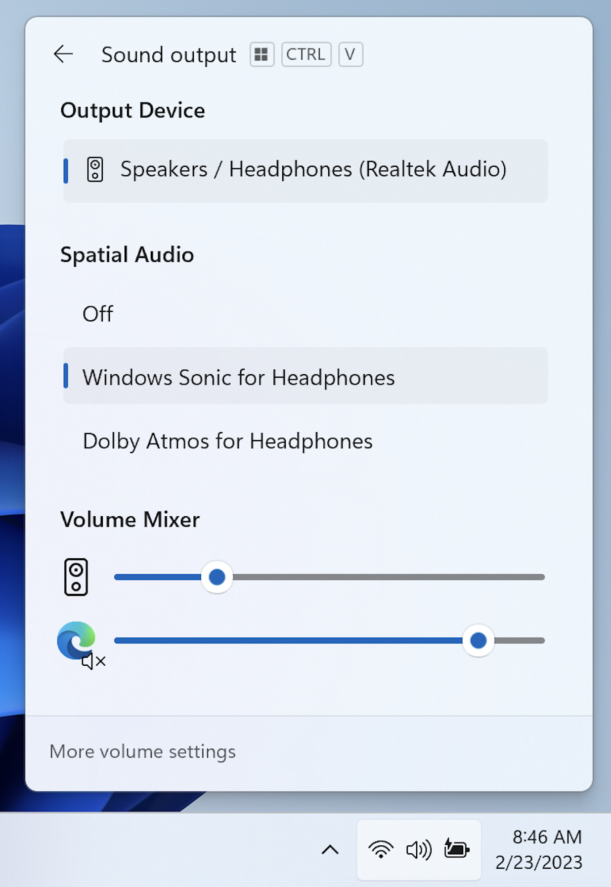 New Windows 11 volume mixer