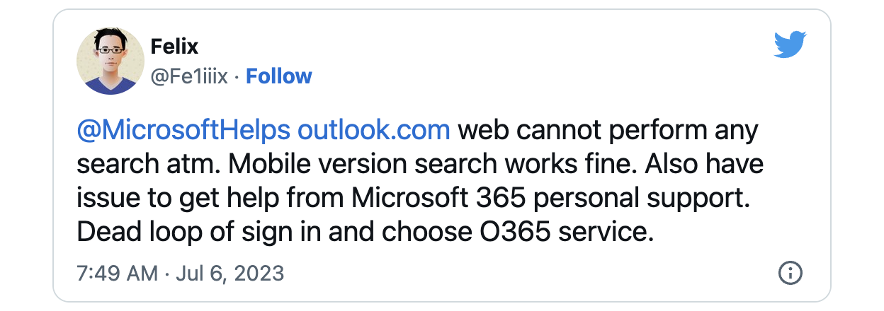 Outlook.com search failure