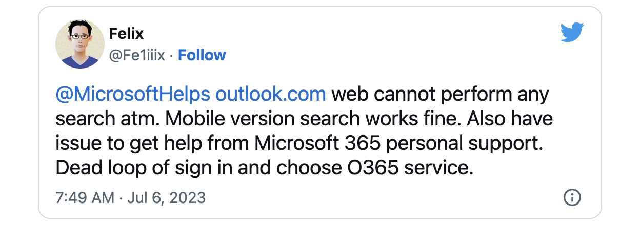 Outlook.com search outage