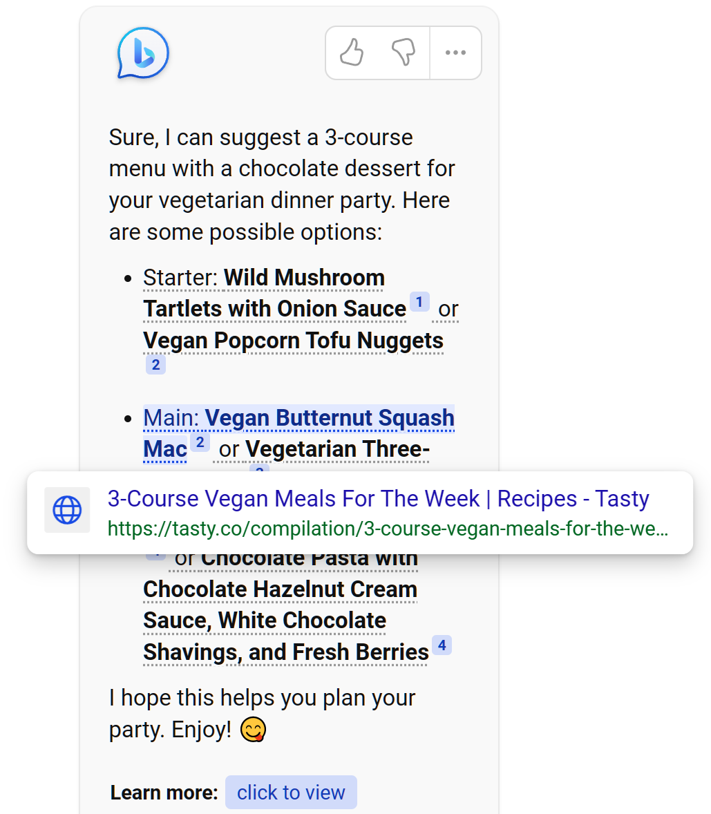 Planning a dinner party using the new Bing