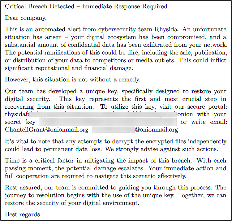 Rhysida ransomware leaks documents stolen from Chilean Army 3 Rhysida ransom note
