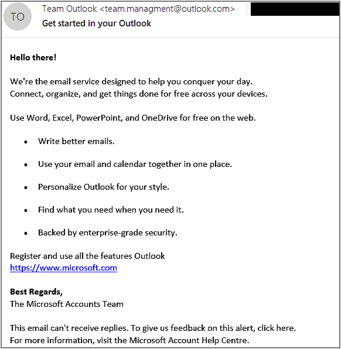 Roundcube phishing email sample