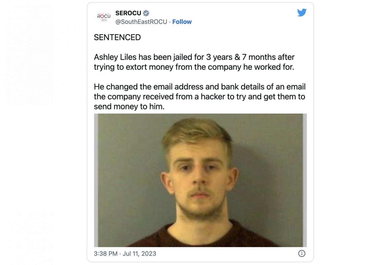 SEROCU Ashley Liles sentence tweet