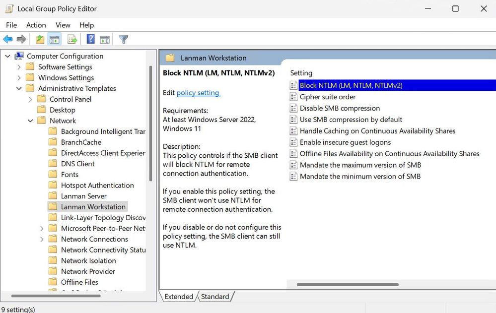SMB NTLM Blocking group policy SMB NTLM Blocking group policy