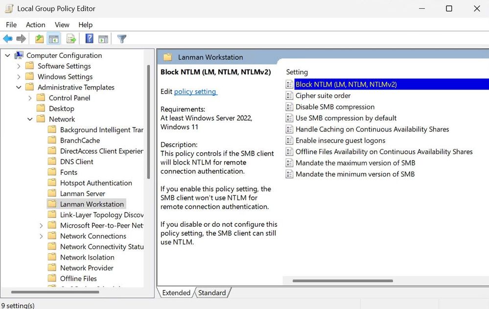 SMB NTLM Blocking group policy