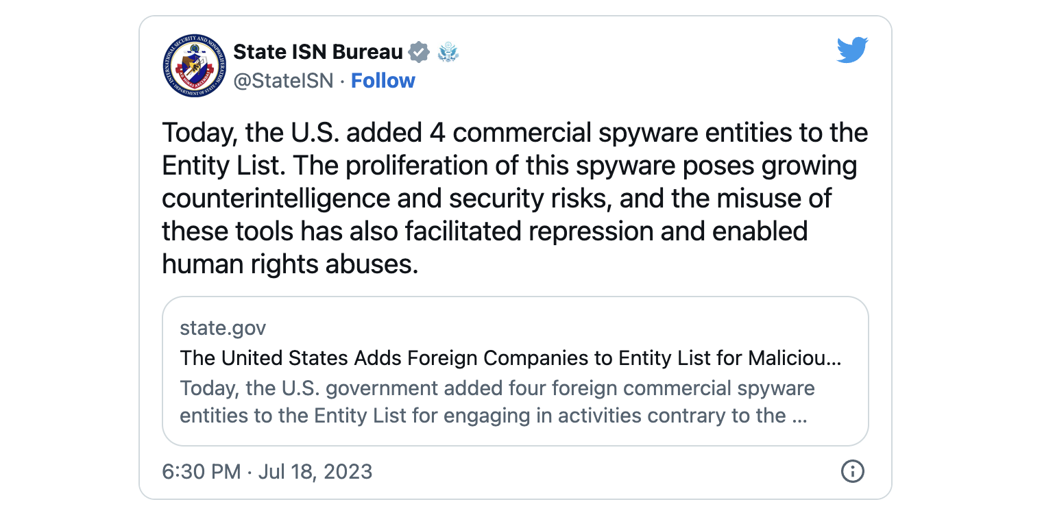 US State Dept Intellexa Cytrox ban