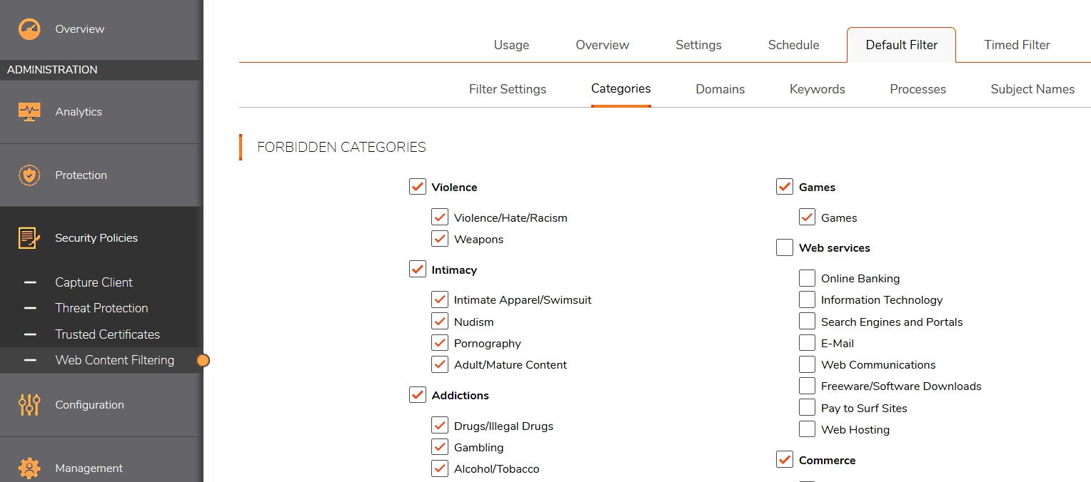 SonicWall Web Content Filtering UI