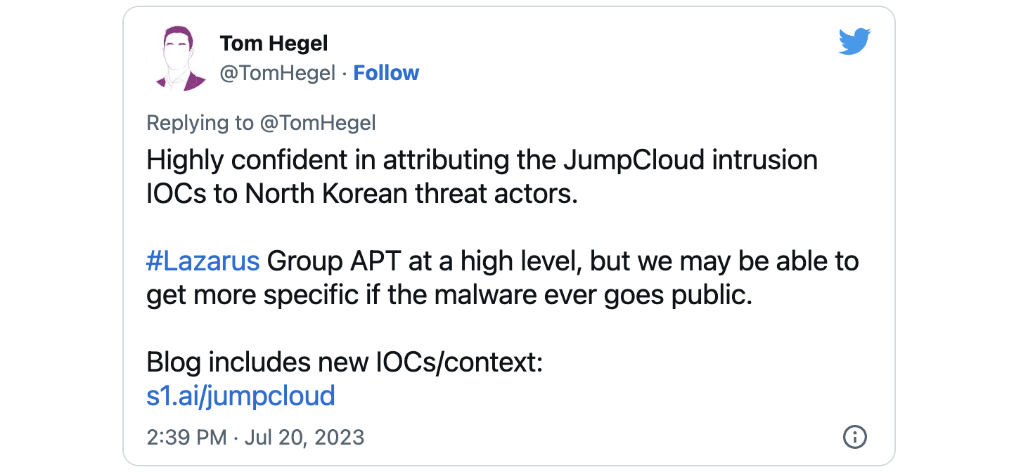 Tom Hegel JumpCloud tweet