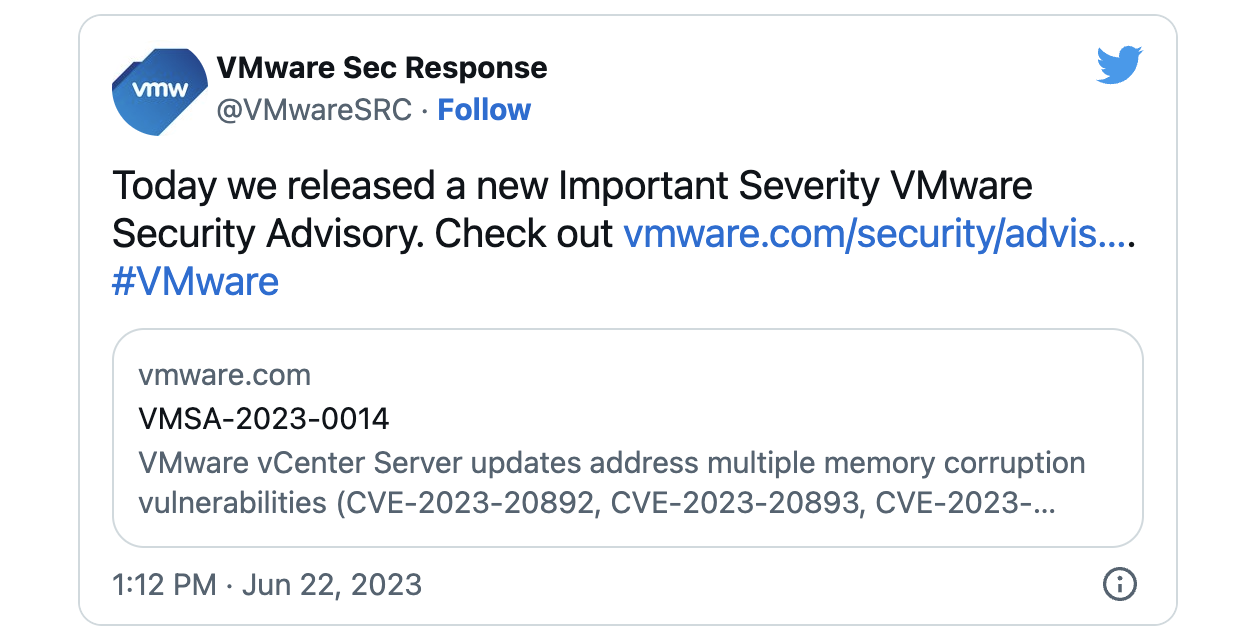 Tweet VMware VMSA-2023-0014