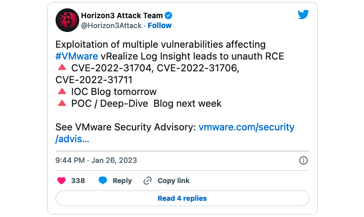 VMware vRealize Log Insight unauth RCE exploit warning