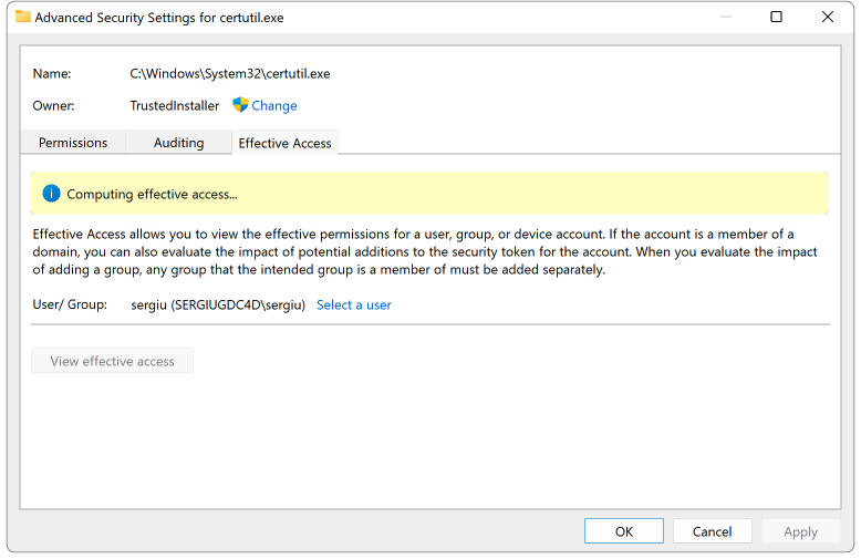 Viewing effective access permissions