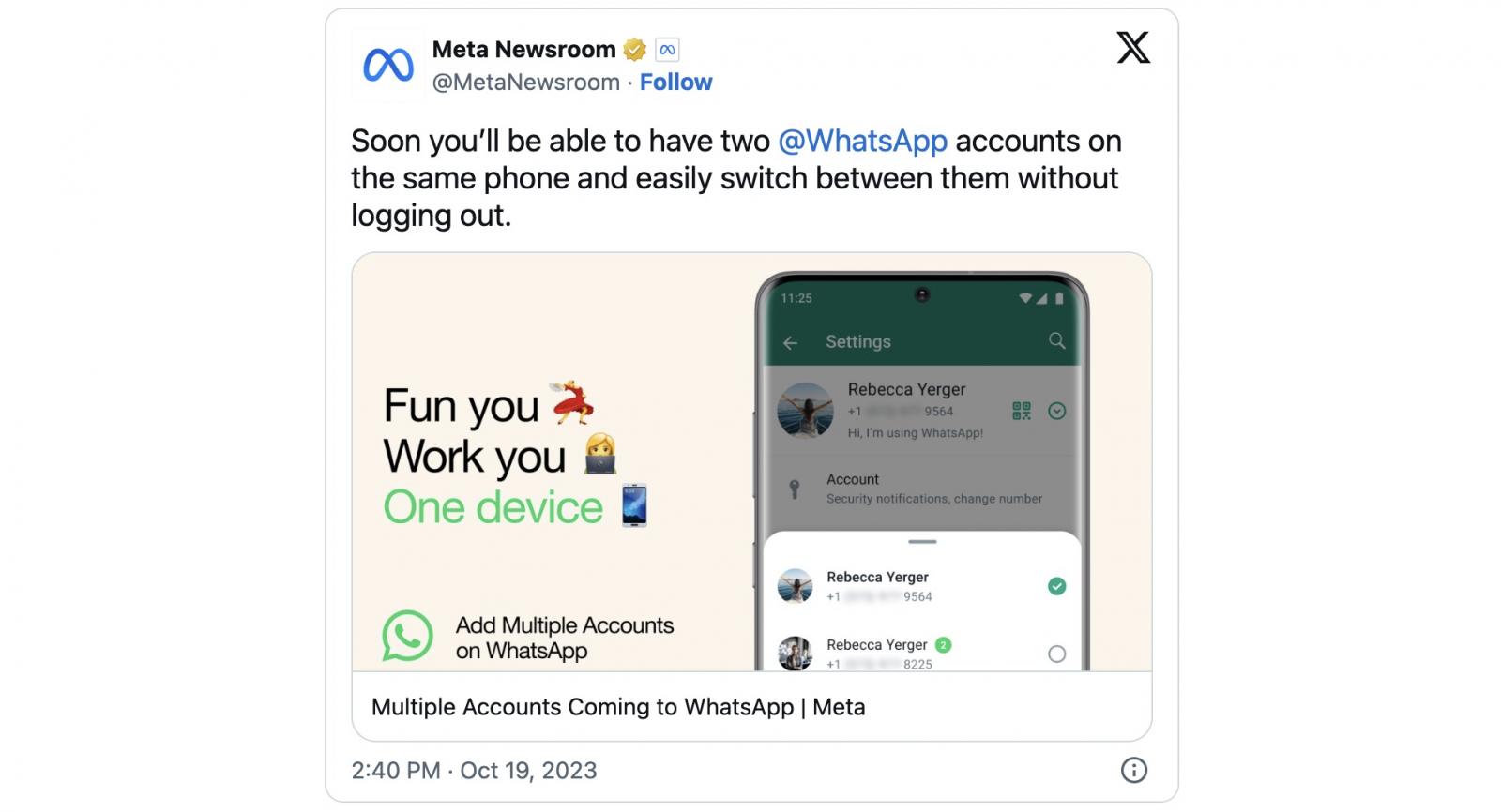 WhatsApp Introduces Ability to Log Into 2 Accounts at the Same Time