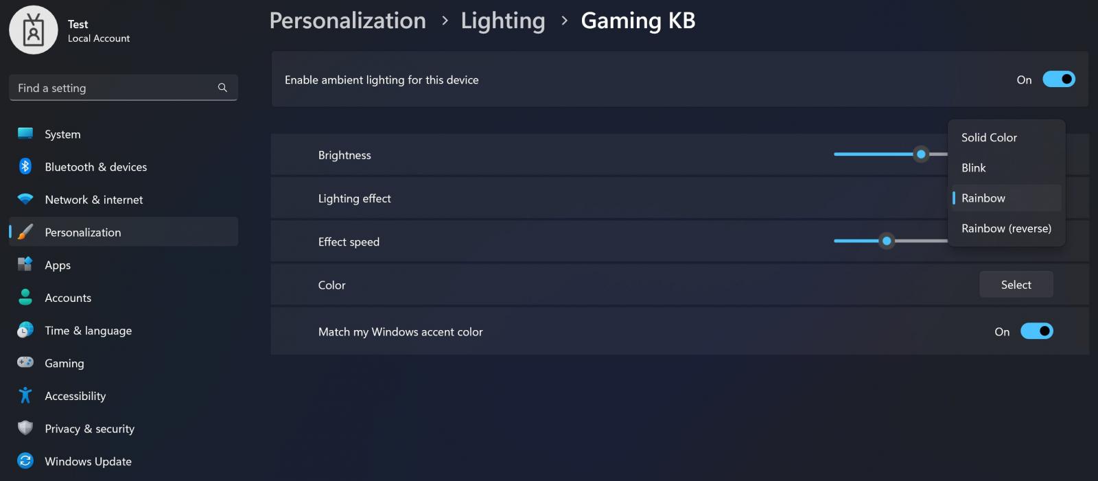 Windows 11 native RGB lighting support