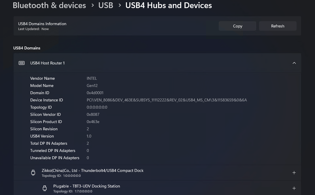 Windows 11 USB4 settings page