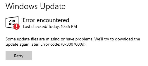 Error de 0x8007000d de Windows Update