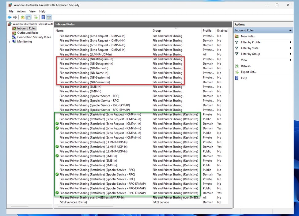 Windwos Defender Firewall rules