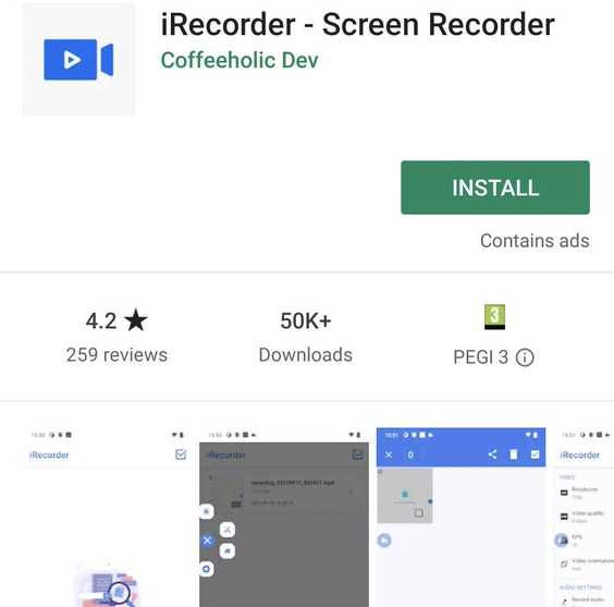 iRecorder in the Google Play Store