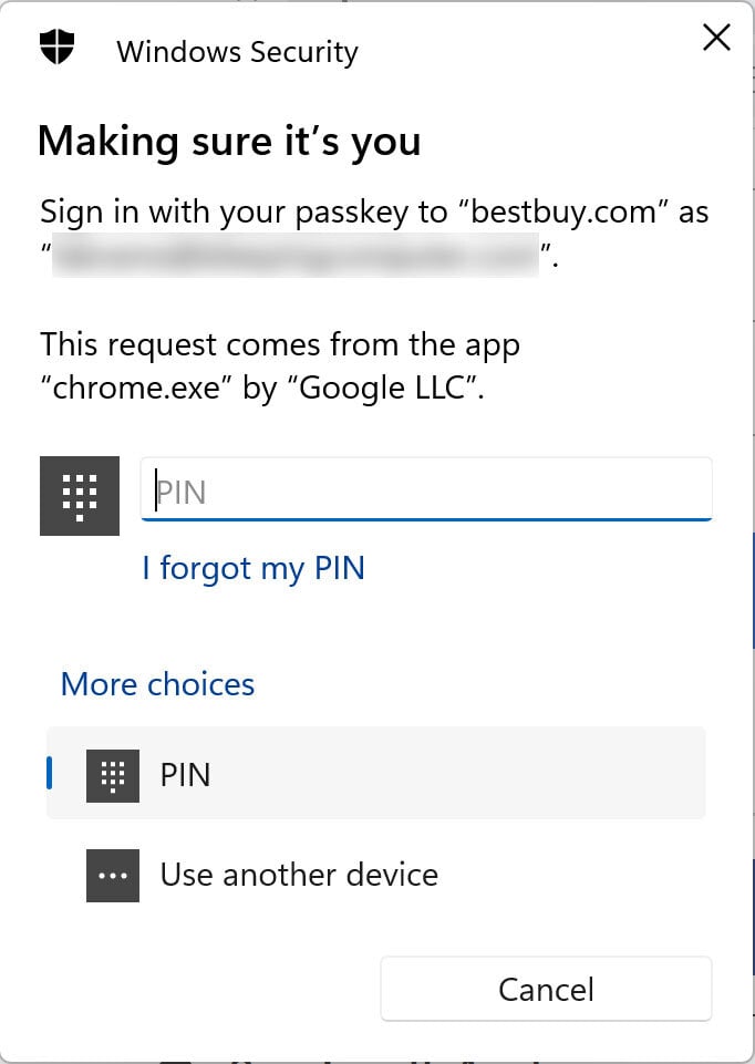 Logging into BestBuy site with a passkey